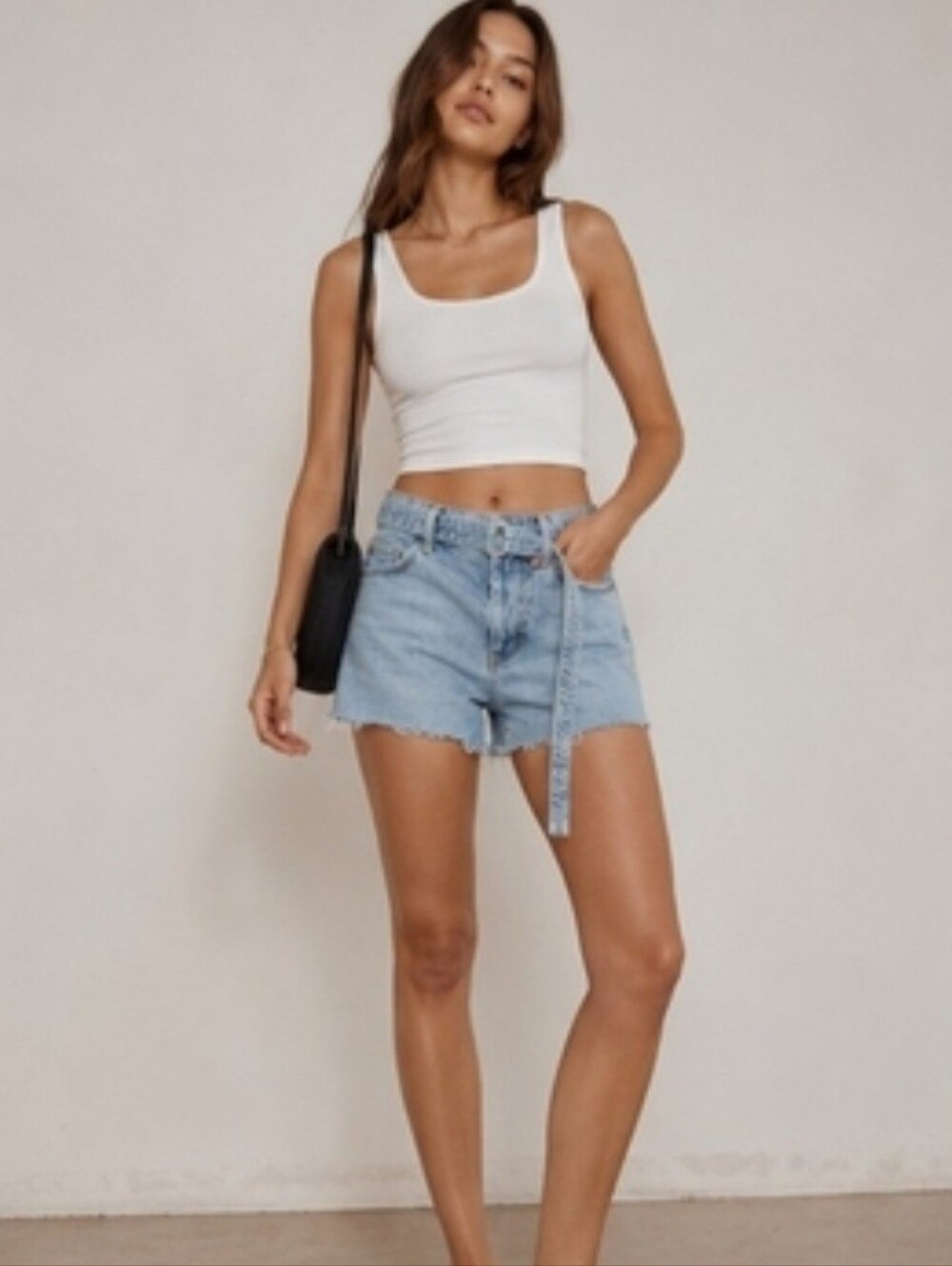 Ksubi Baggy Jean Echoes Denim Shorts Size 24 100% Cotton Belted Raw Hem